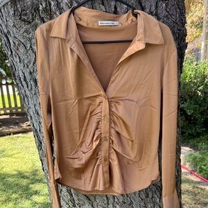 American Eagle Outfitters Brown Ruched Blouse